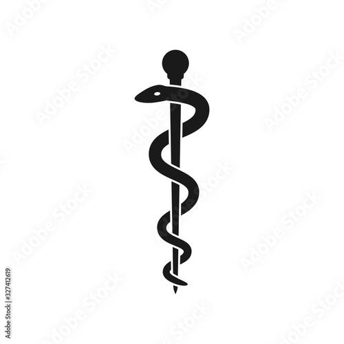 Fotobehang Rod of Asclepius pharmacy black vector icon