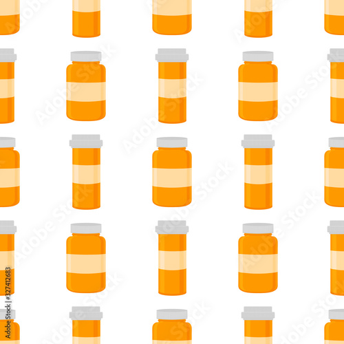 Illustration on theme big colored set different types of pills inside close jar