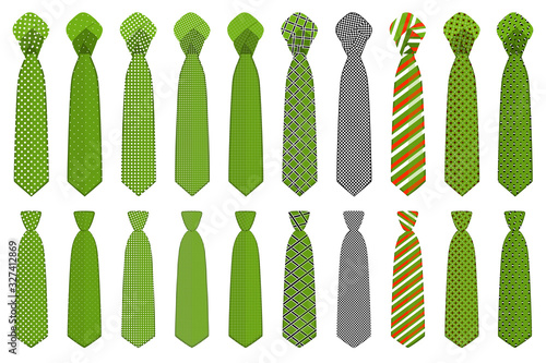 Illustration on theme big set ties different types, neckties various size