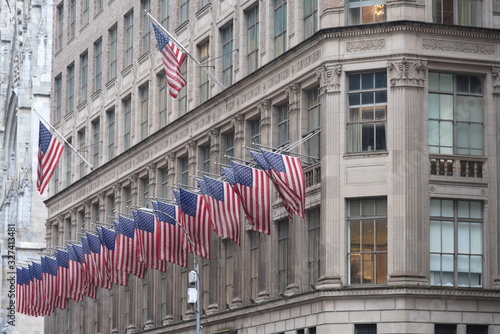 Manhattan NY, flags on the building.