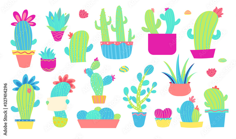 Fototapeta premium Cartoon cactuses set