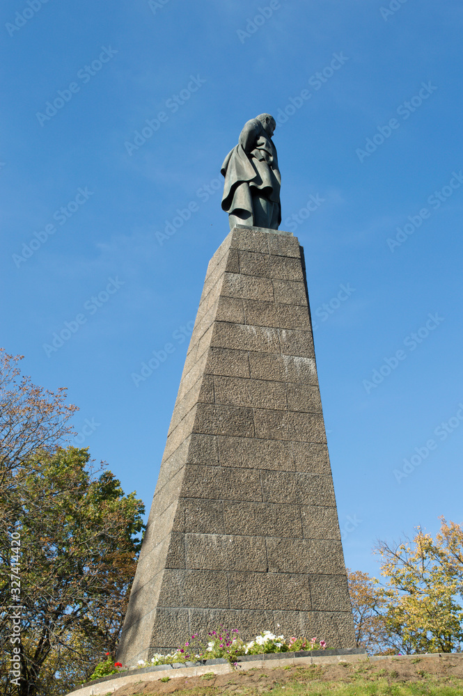 Taras Shevchenko monument on Taras Hill or Chernecha Hora in Kaniv, Ukraine on October 14, 2018. 
