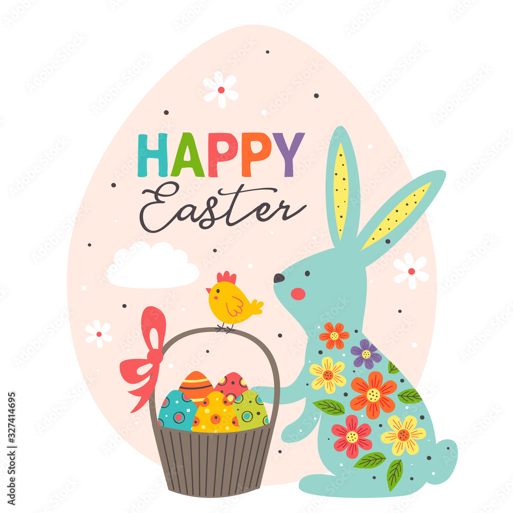 greeting card with blue easter bunny in egg - vector illustration, eps greeting card with blue easter bunny in egg - vector illustration, eps