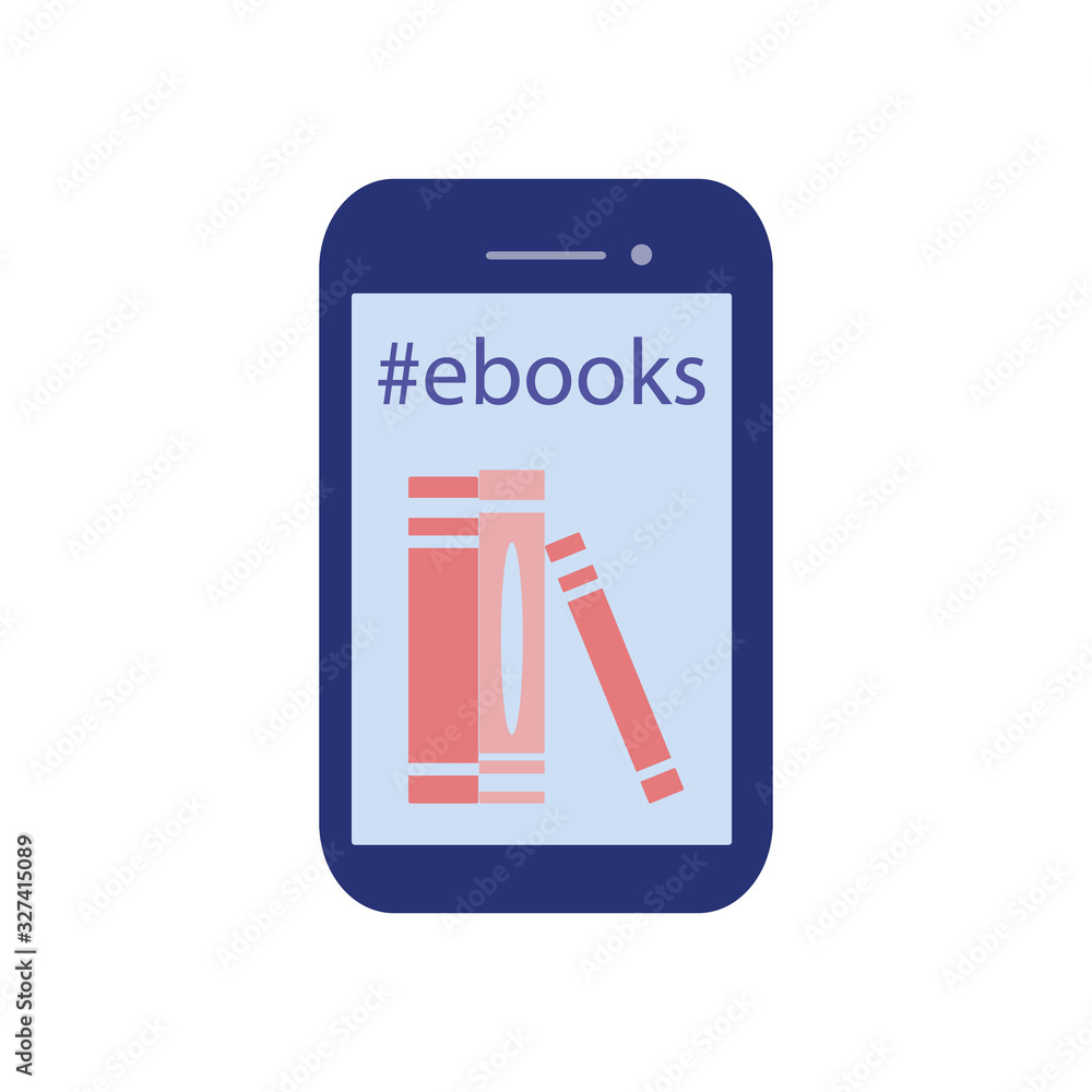 Stay home and read books. Corona quarantine. E-books in mobile phone, e-reader, digital book, digital library icon Stay home and read books. Corona quarantine. E-books in mobile phone, e-reader, digital book, digital library icon