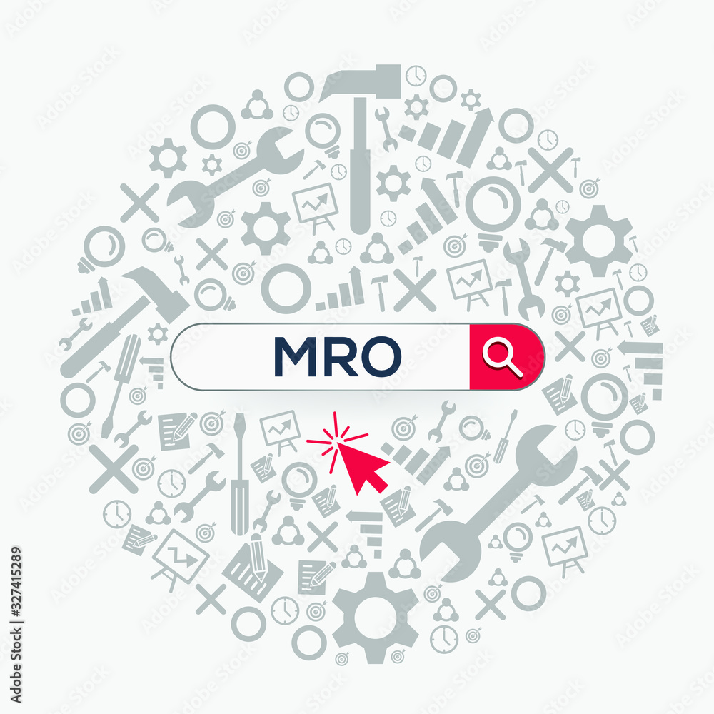 MRO mean (maintenance, repair and operations) Word written in search bar ,Vector illustration. - obrazy, fototapety, plakaty 
