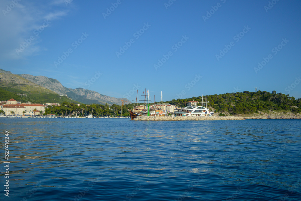 Docked ships in marina in Makarska, Croatia on June 17, 2019.