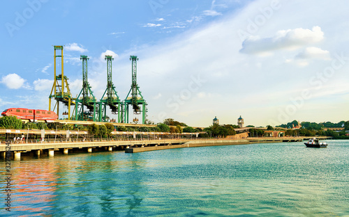 Passenger Express Train and loading cranes of Singapore Sentosa Island
