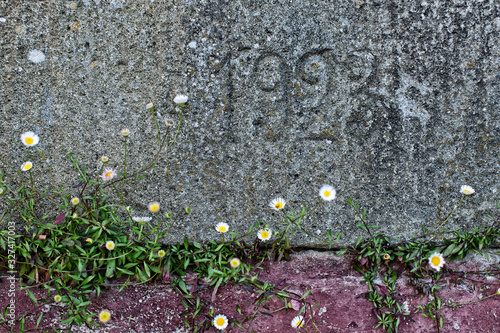 Inscription of the year 1923 carved into a wall photo