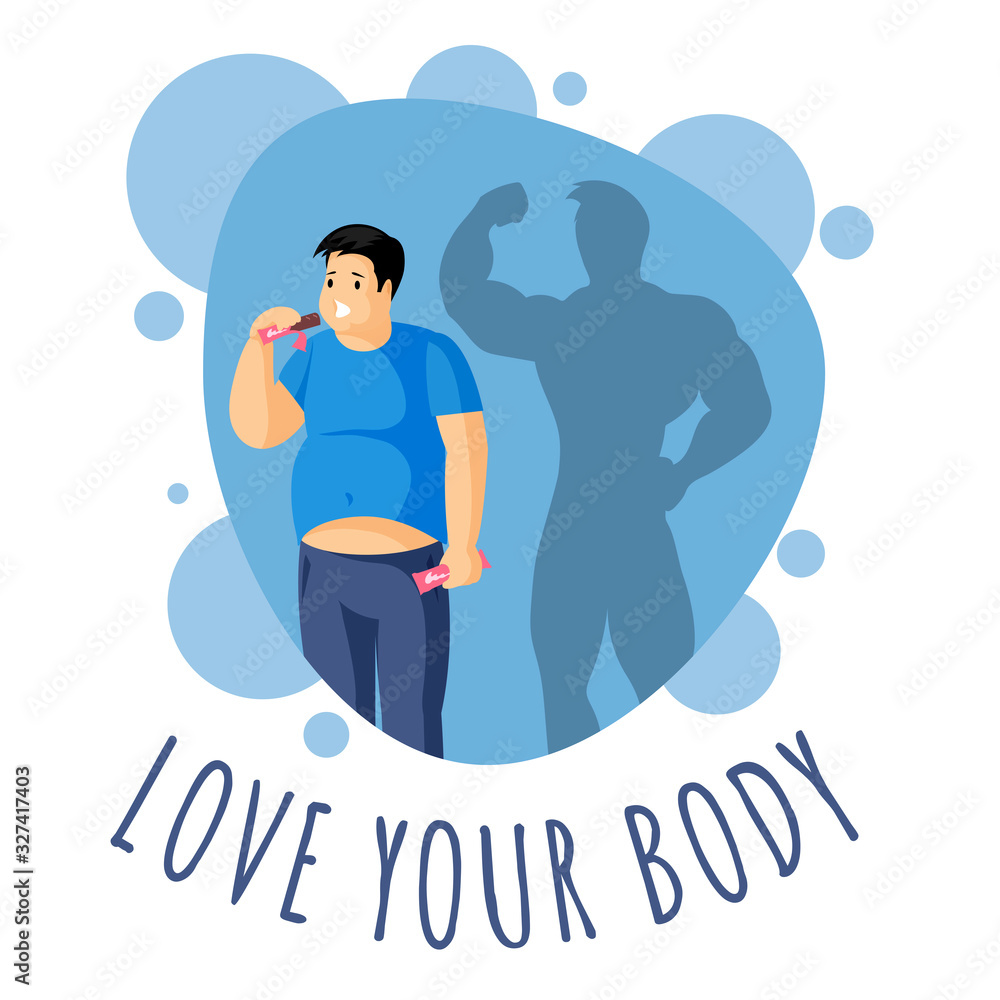 Love your body vector illustration with typography. Appetite correction, diet and weight loss control concept. Love your body vector illustration with typography. Appetite correction, diet and weight loss control concept.