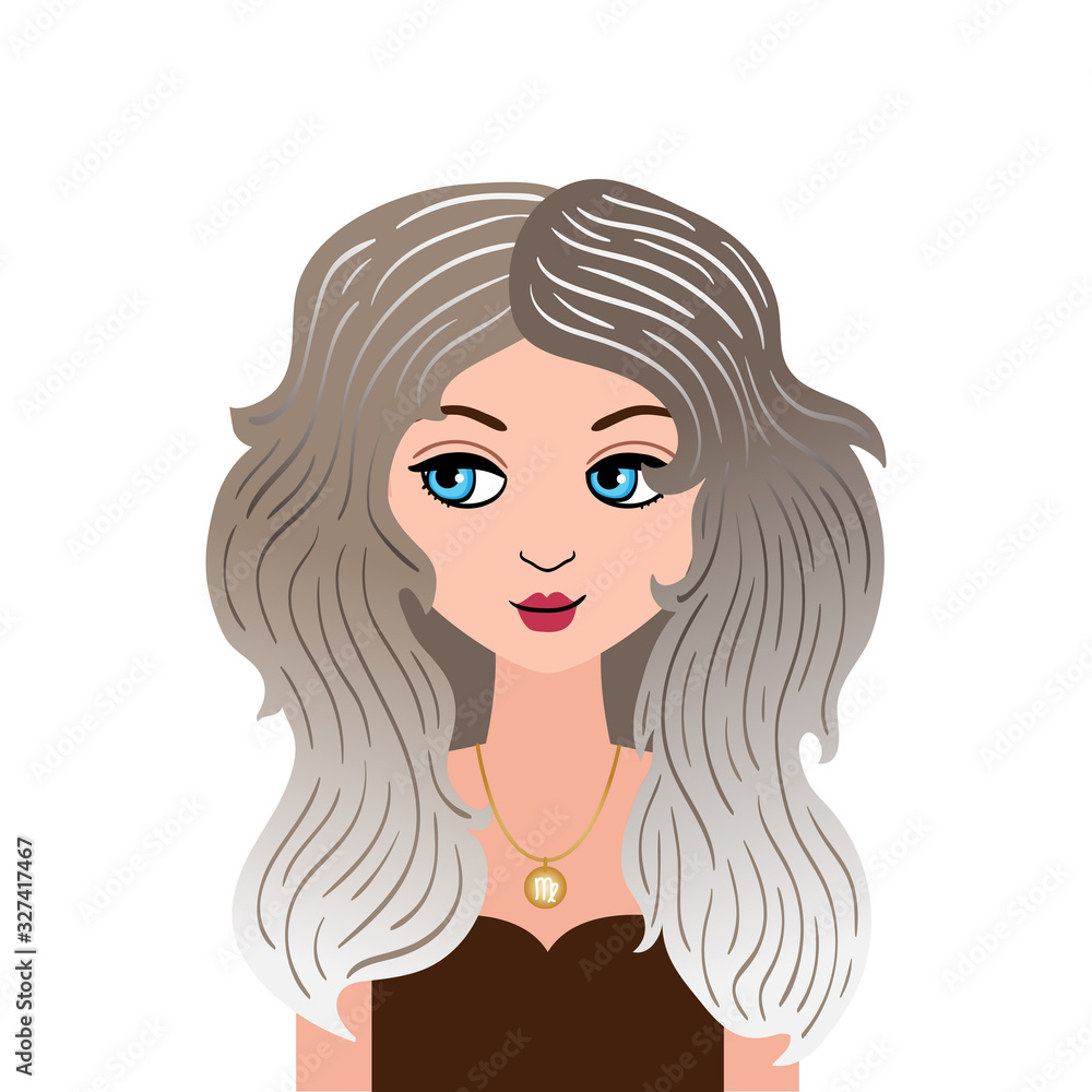Zodiac young beautiful girl illustration in doodle style