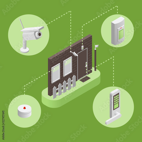 Smart house, intelligent security system infographic vector illustration. Security system concept.