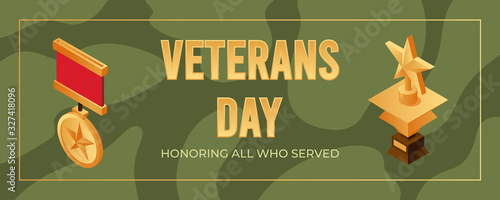 Veterans day banner design template. Honoring all who served vector concept.