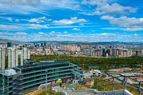 Spectacular panoramic view of Ulaanbaatar, capital of Mongolia, from the Zaisan Memorial that honors the Soviet and Mongolian friendship.