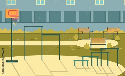 Sports Ground with Basketball Hoop in School Yard