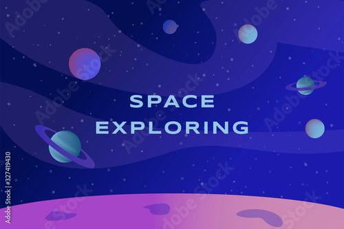 Space exploring vector banner design. Planet landscape, surface of the planet with craters.