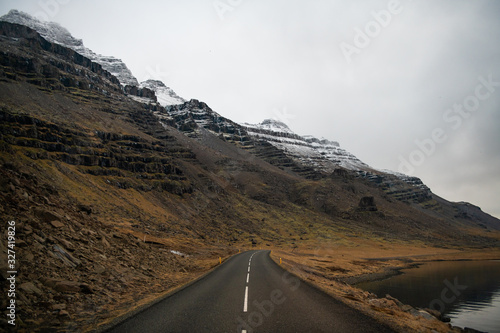 Beautiful asphalt road at East Iceland