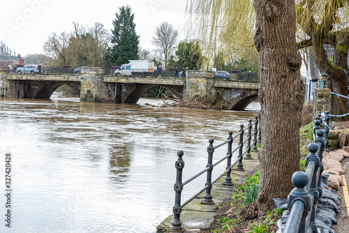 Flooding along the River Severn at Bridgnorth, Shropshire, UK .  March 2020.