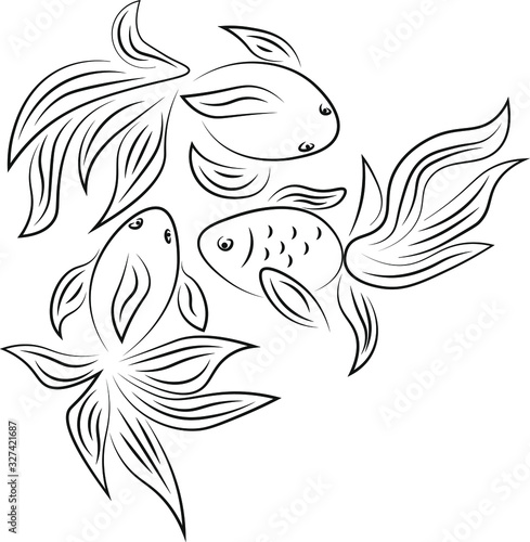 Line art fishes carp koi elegant style vector illustration
