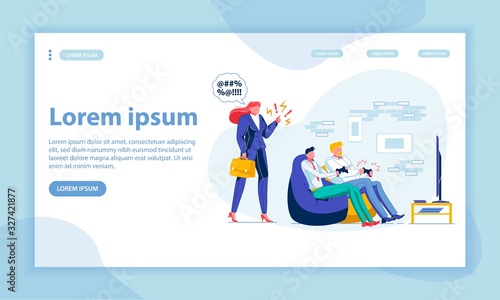 Game Room in Office Landing Page Vector Template