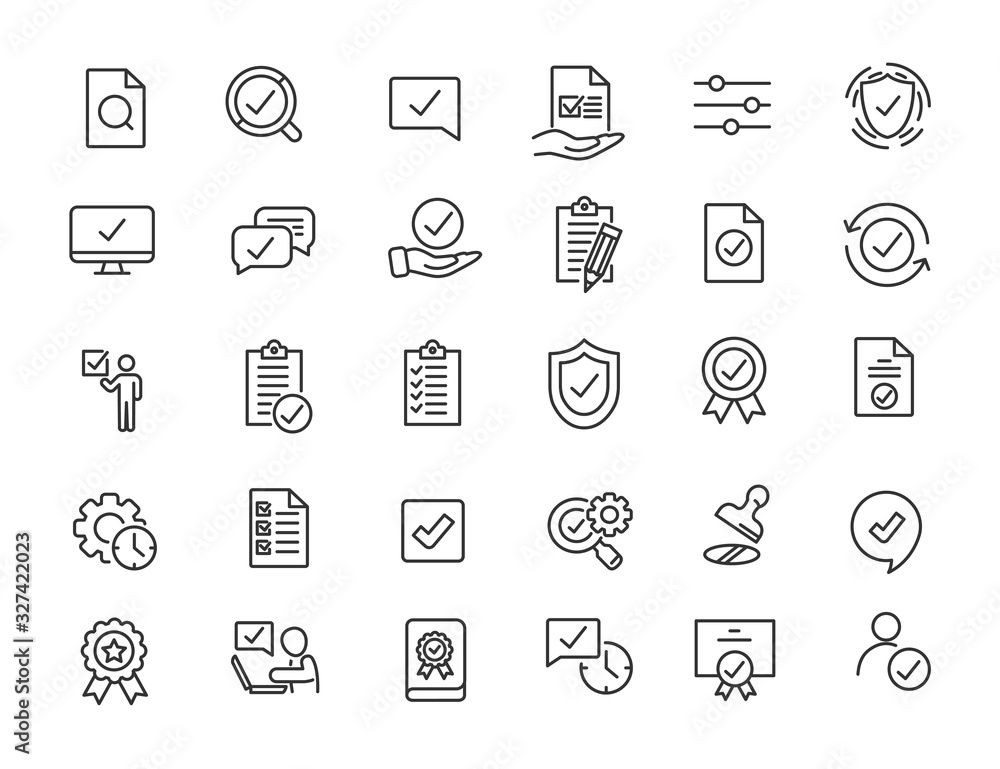 Set of linear quality icons. Guarantee icons in simple design. Vector illustration - obrazy, fototapety, plakaty 