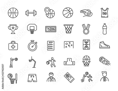 Set of linear basketball icons. Sport icons in simple design. Vector illustration