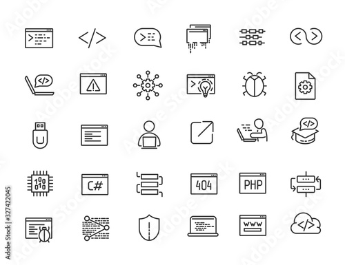 Set of linear programming icons. Software icons in simple design. Vector illustration
