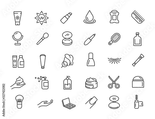 Set of linear skin care icons. Cosmetic icons in simple design. Vector illustration