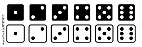 Dice vector set of icons. Gambling collection. Dice isolated black icon. Gamble chance leisure.