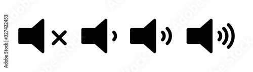 Sound volume set of icons. Vector isolated black audio icons or symbols. Speaker volume icon -audio voice sound symbol media music. photo