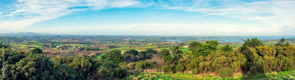 panorama view of sunny winter countryside in Downpatrick,Northern Ireland