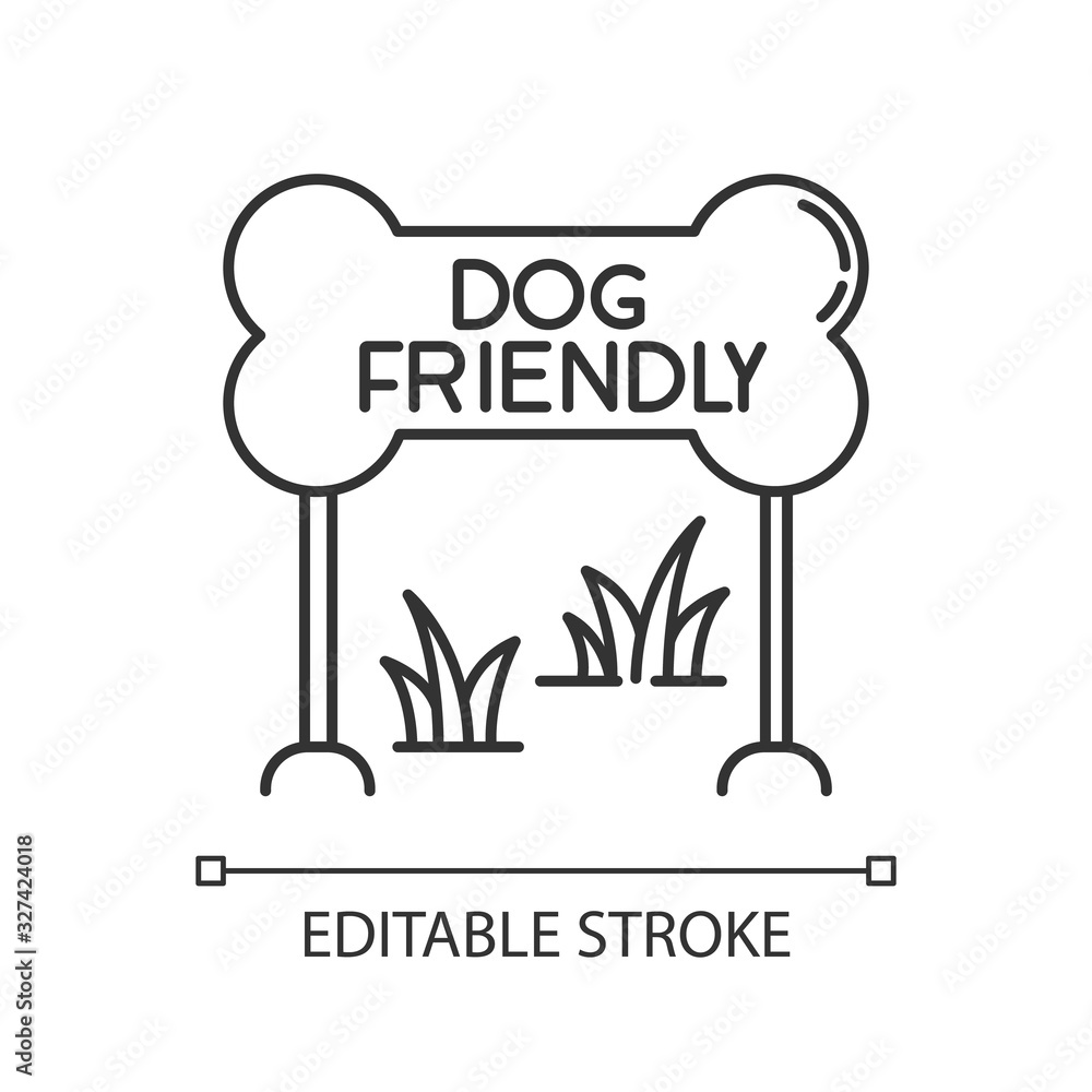 Dog friendly zone pixel perfect linear icon. Puppy allowed park and ...