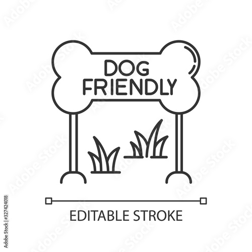 Dog friendly zone pixel perfect linear icon. Puppy allowed park and square, permitted territory. Thin line customizable illustration. Contour symbol. Vector isolated outline drawing. Editable stroke
