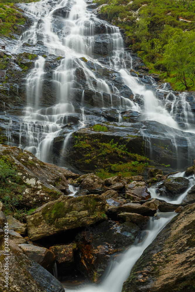 Fototapeta premium Close view of Steall Waterfall cascades