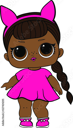 Funny black doll in pink dress decoration for baby T-shirt photo