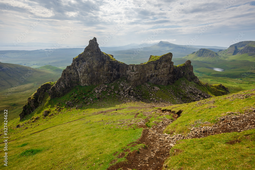 The Quiraing – Destination with easy and advanced mountain hikes with beautiful scenic views on the Isle of Skye, Portree, Scotland, UK