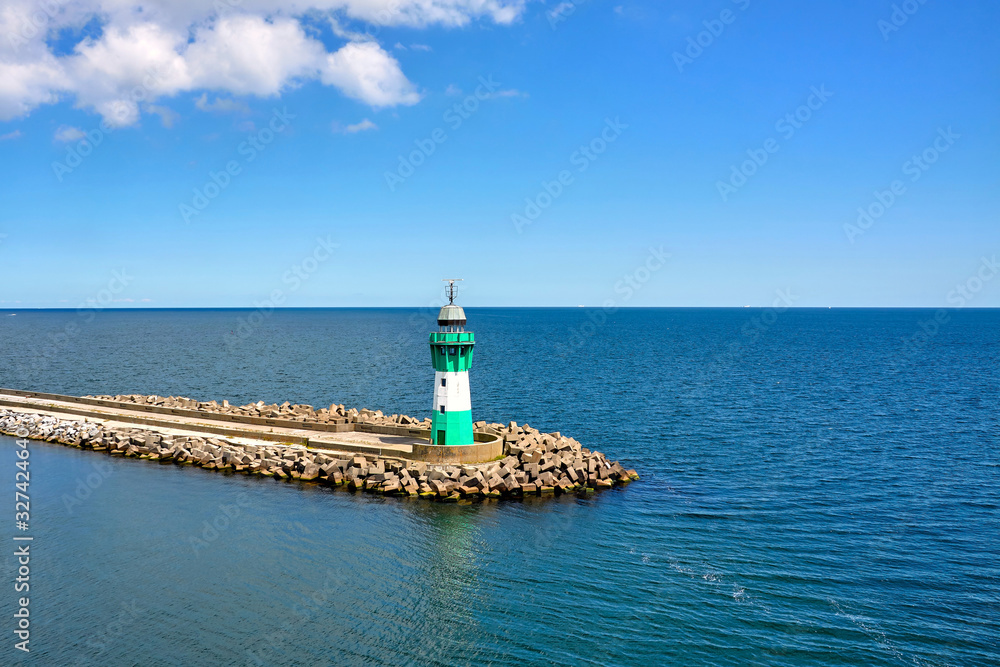 A beacon at the pier in a port of Sassnitz, Germany.