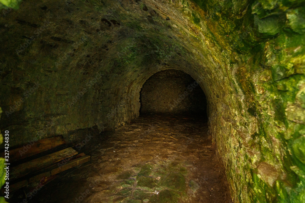 Dark room in Dunnottar Castle, near Stonehaven, Aberdeenshire, Scotland, UK