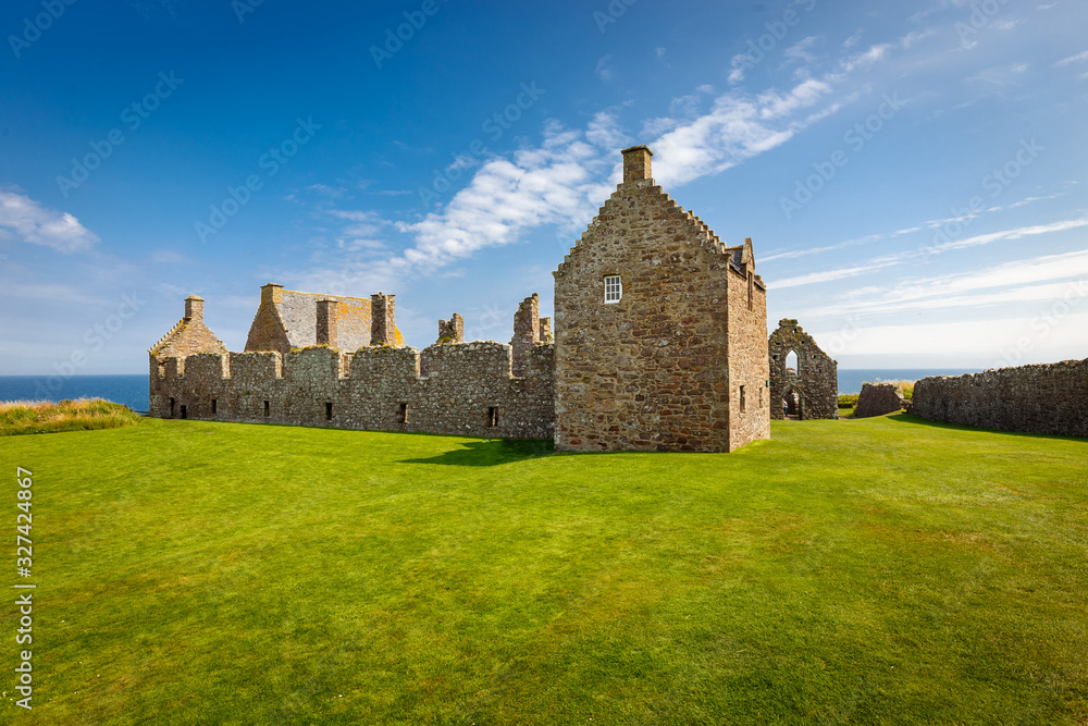 Beautiful Exterior inside Dunnottar Castle, near Stonehaven, Aberdeenshire, Scotland, UK, during sunny day