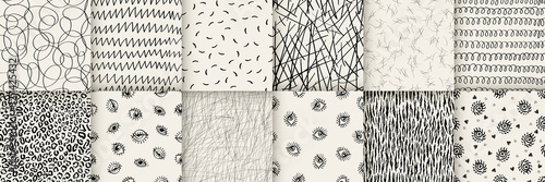 Seamless doodle abstract backgrounds set. Vector texture pattern photo