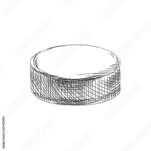 Hockey puck vector sketch icon isolated on background. Hand drawn Hockey puck icon. Hockey puck sketch icon for infographic, website or app
