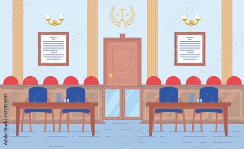 Courthouse Room with Prosecutor and Lawyer Place.