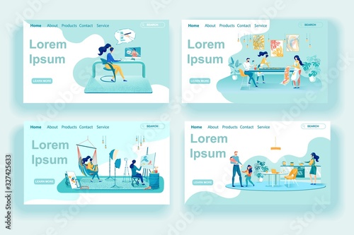 Self Education, Hobbies Landing Page Templates Set