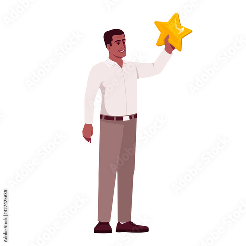 Successful startup business owner semi flat RGB color vector illustration. Boss holding golden star isolated cartoon character on white background. Creative approach and brave business ideas