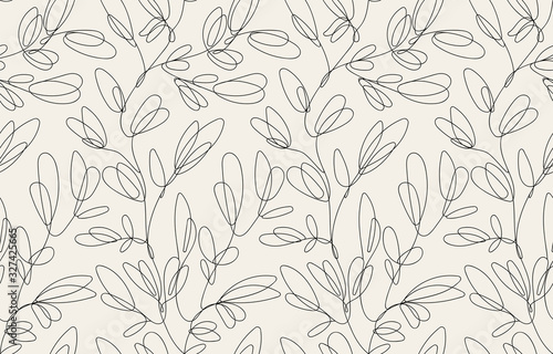 Seamless floral pattern with one line flowers. Vector hand drawn illustration. © kokoshka
