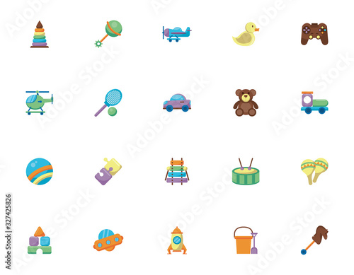 bundle of child toys set icons flat style