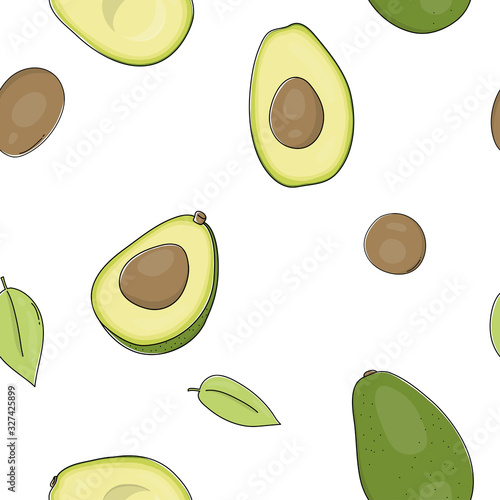 Seamless pattern with avocado on a white background.
