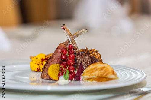 The food in the restaurant. Food styling and restaurant meal serving. Gourmet restaurant menu concept. Creative stylist restaurant photo