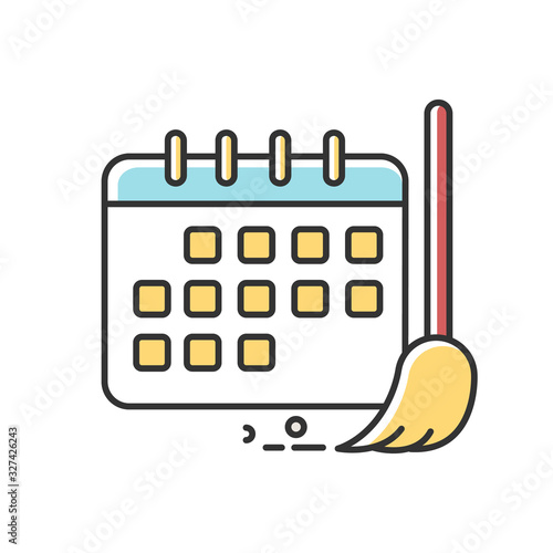 Cleaning schedule RGB color icon. Household chores. Plan, calendar. Cleanliness control. Keeping house clean. Tidy environment. Regular routine tasks. Isolated vector illustration