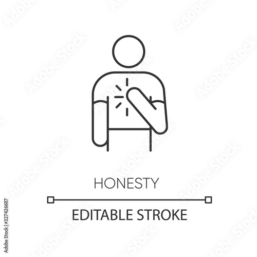 Honesty pixel perfect linear icon. Thin line customizable illustration. Truthfulness, sincerity and credence contour symbol. Trustworthy person. Vector isolated outline drawing. Editable stroke