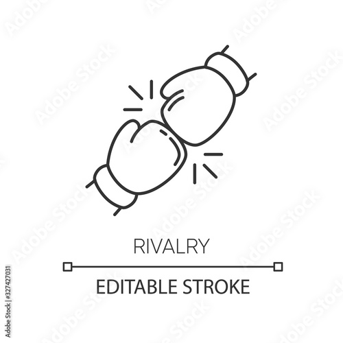 Rivalry pixel perfect linear icon. Thin line customizable illustration. Friendly contest, competitive interpersonal relationship contour symbol. Vector isolated outline drawing. Editable stroke